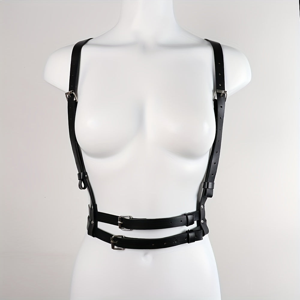 Double Layer Chest Harness Belt Punk PU Leather Waistband Gothic Corse