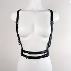 Double Layer Chest Harness Belt Punk PU Leather Waistband Gothic Corse