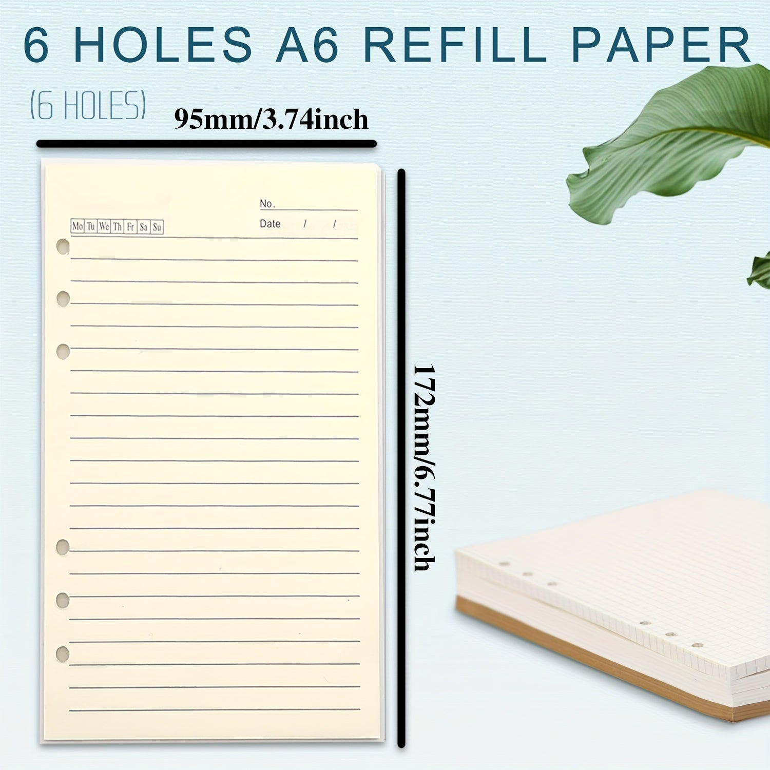 A6 Lined Refill Paper 40 Sheets 80 Pages for 6 Ring Binders