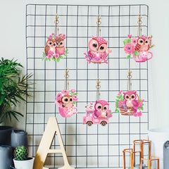 6pcs 5D Diamond Owl Keychain DIY Art Set
