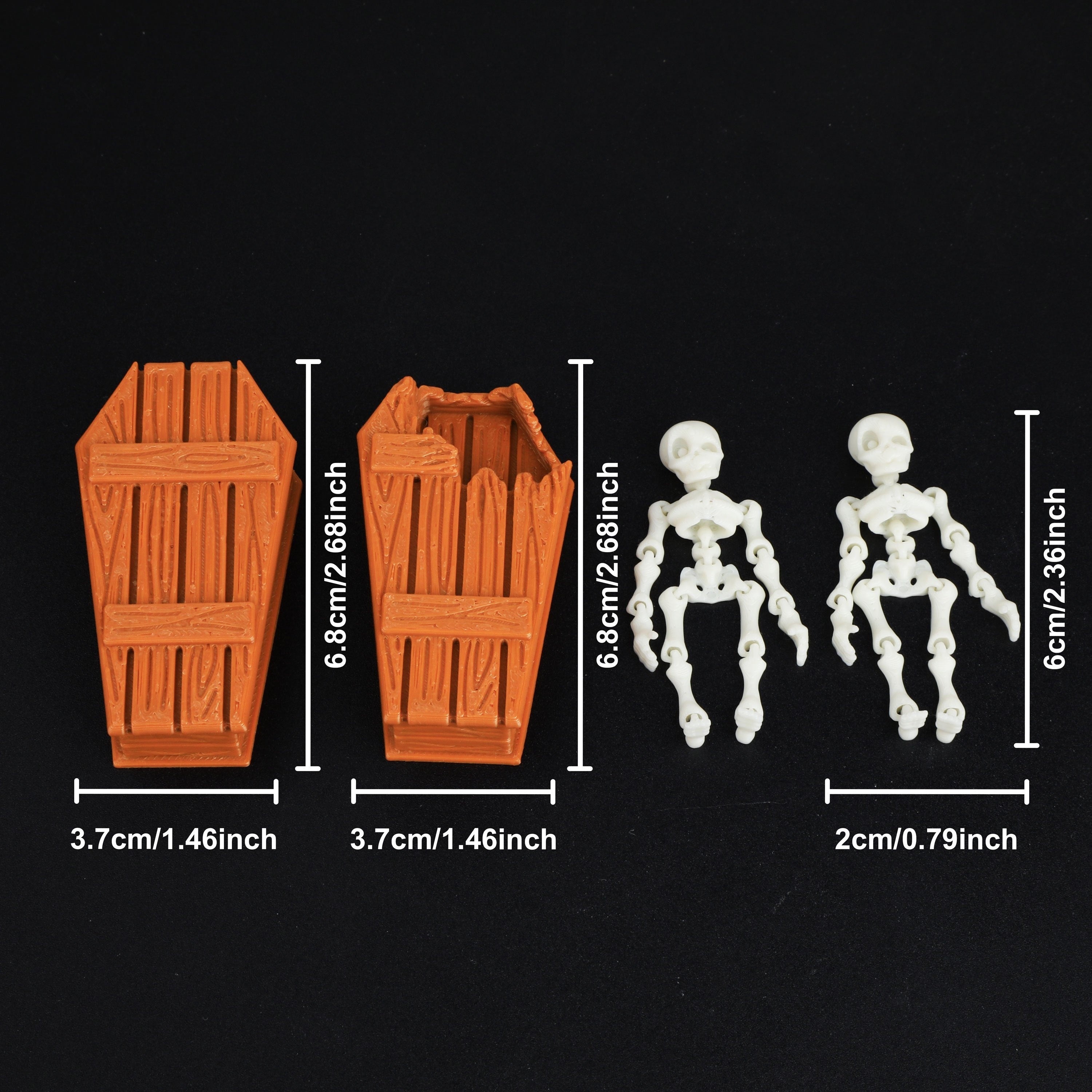 3DMAGIC Skeleton Miniatures 2pcs with Coffin Boxes Movable Joints
