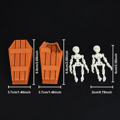 3DMAGIC Skeleton Miniatures 2pcs with Coffin Boxes Movable Joints