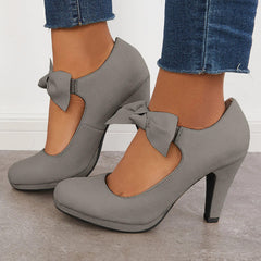 Women's Bowknot High Heels Backless Chunky Heels Closed Toe Pumps