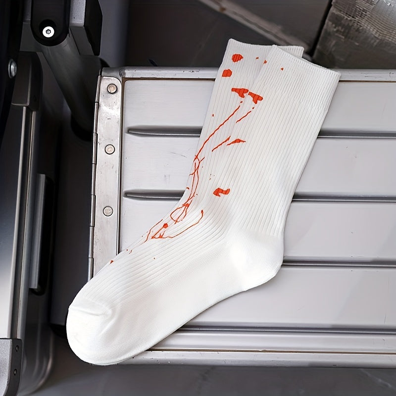 Splash Ink Print Socks Comfy & Breathable Mid Tube Stockings