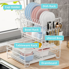 3 Tier Dish Drying Rack with Utensil Holder & Tray