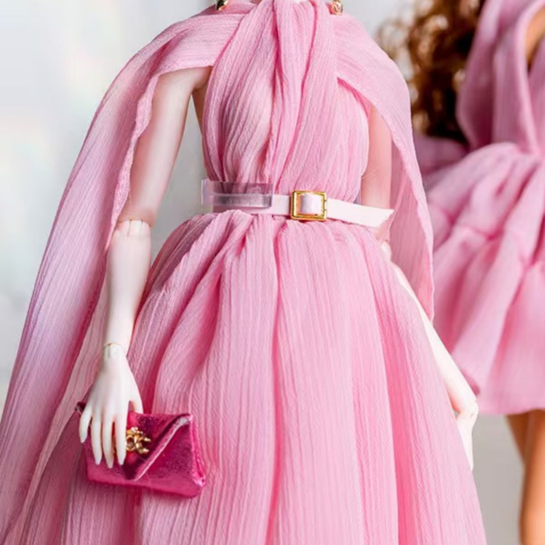 Elegant Long Gown Set with Handbag, Belt & Shoes