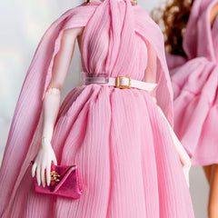 Elegant Long Gown Set with Handbag, Belt & Shoes