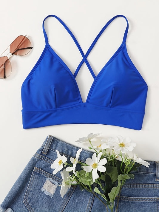 Criss Cross Back Bikini Top Wide Band Trim Triangle Beach Top