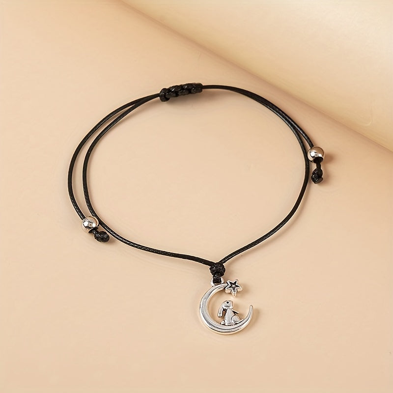 Rabbit Moon Braided Bracelet Adjustable Hand Jewelry Decor 1 Pc