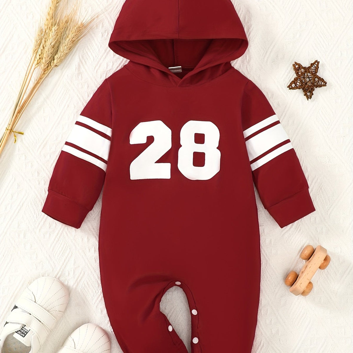 Infant Baby Letter 28 Print Romper Cotton Long Sleeve Hoodie Jumpsuit