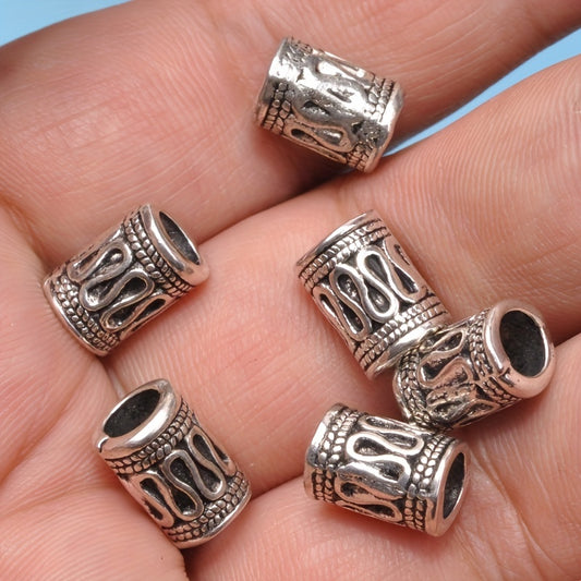10pcs Vintage Silver Tube Charm Beads for 3mm Jewelry Cord