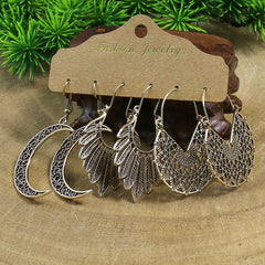 Retro Style Antique Silver 3 Pairs Earrings Set