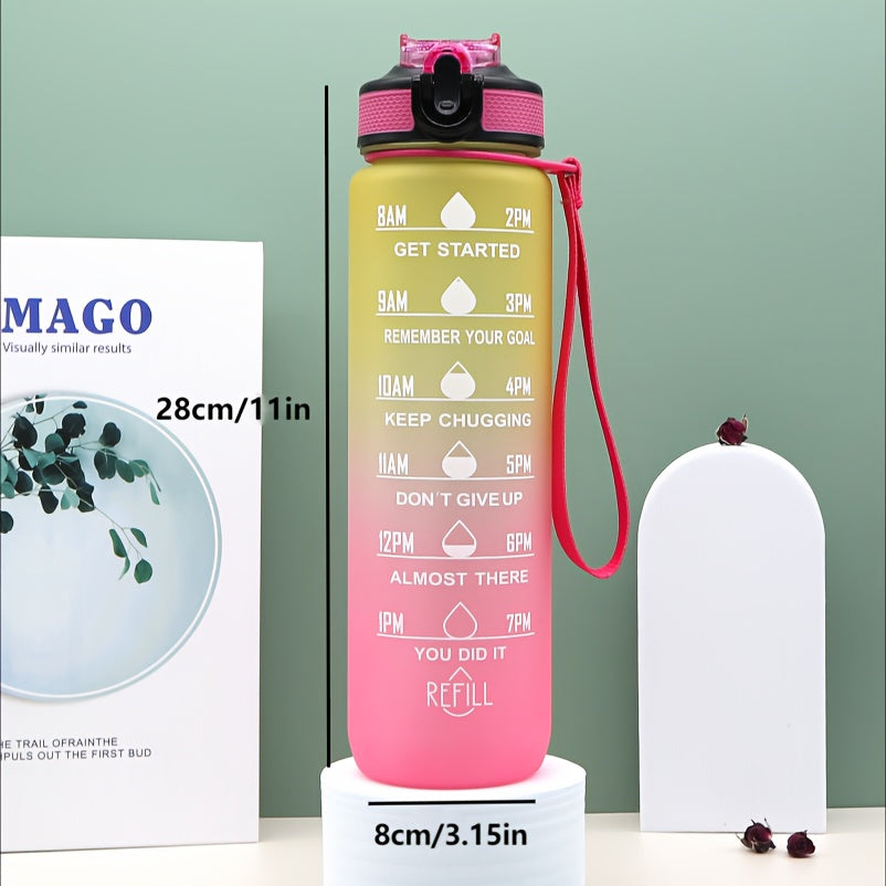Leakproof Gradient Water Bottle with Time Mark and Straw BPA-Free