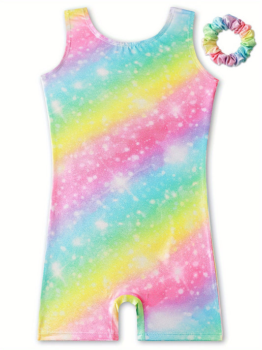 Girls Tie Dye Butterfly Gymnastics Outfit Sleeveless Dance Suit