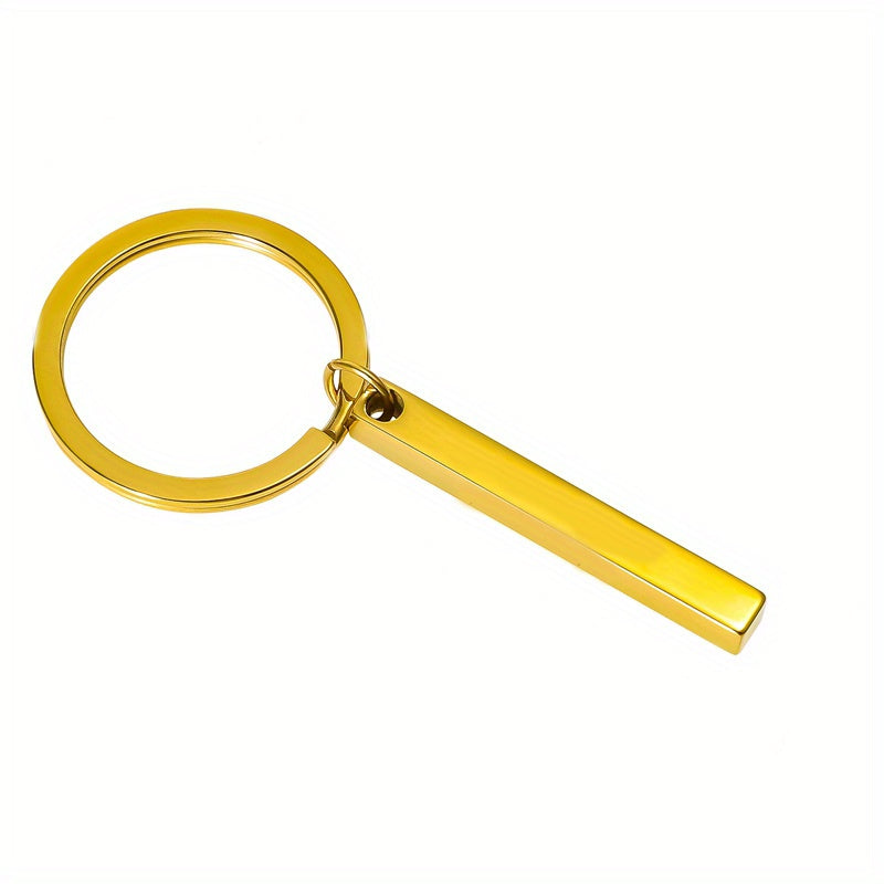 Custom 3D Bar Keychain For Men Stainless Steel Four Side Coordinates Keyring