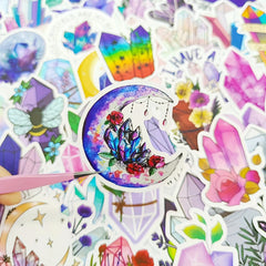 50 Pcs Boho Style Crystal Stickers Set Gem Vinyl Waterproof Decals