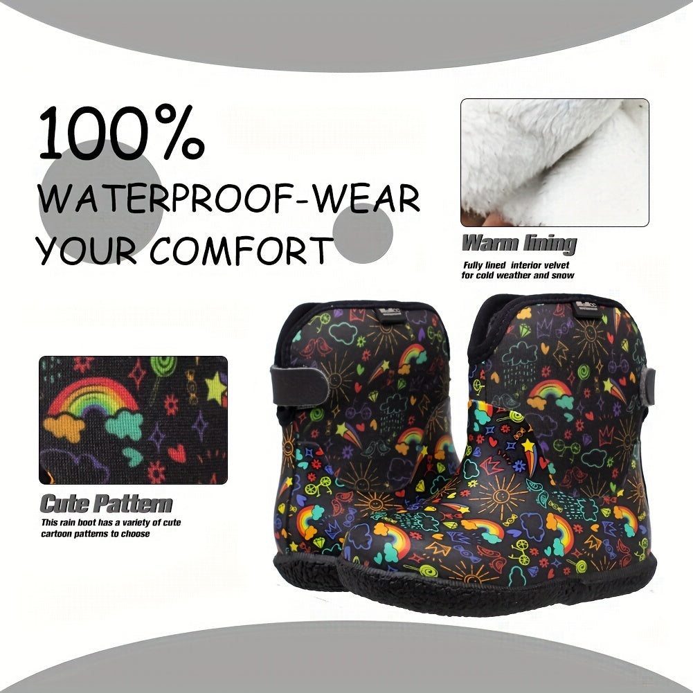 Fleece Rain Boots for Baby Boys Lightweight Waterproof Non Slip Rain Boots