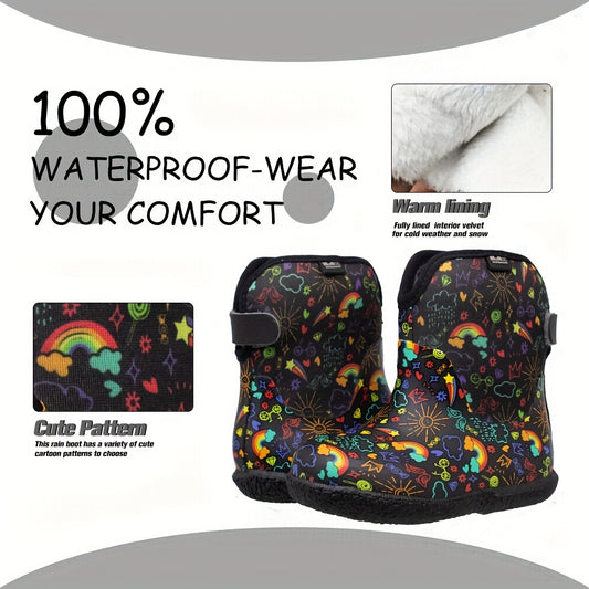 Fleece Rain Boots for Baby Boys Lightweight Waterproof Non Slip Rain Boots