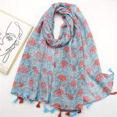 Boho Geometric Printed Scarf Tassel Shawl Vintage Head Wrap Women