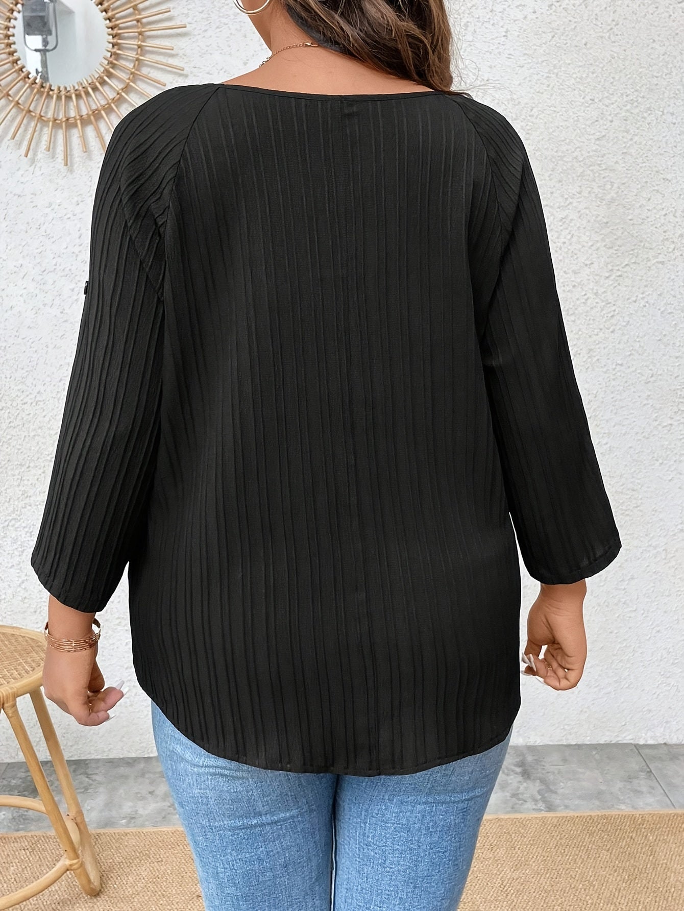  Ribbed Half Zip V Neck Top