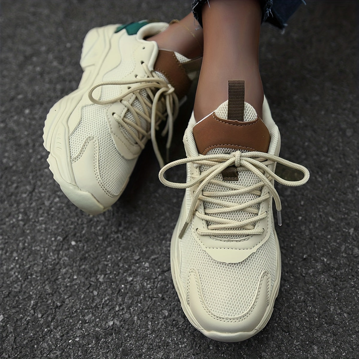 Women's Mesh Chunky Sneakers Lace Up Low Top Sports Shoes