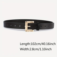 3pcs Golden Square Buckle Belt Solid PU Leather Waist Belt