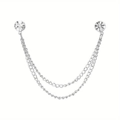 Rhinestone Chain Tassel Brooch Pin Clothing Jewelry