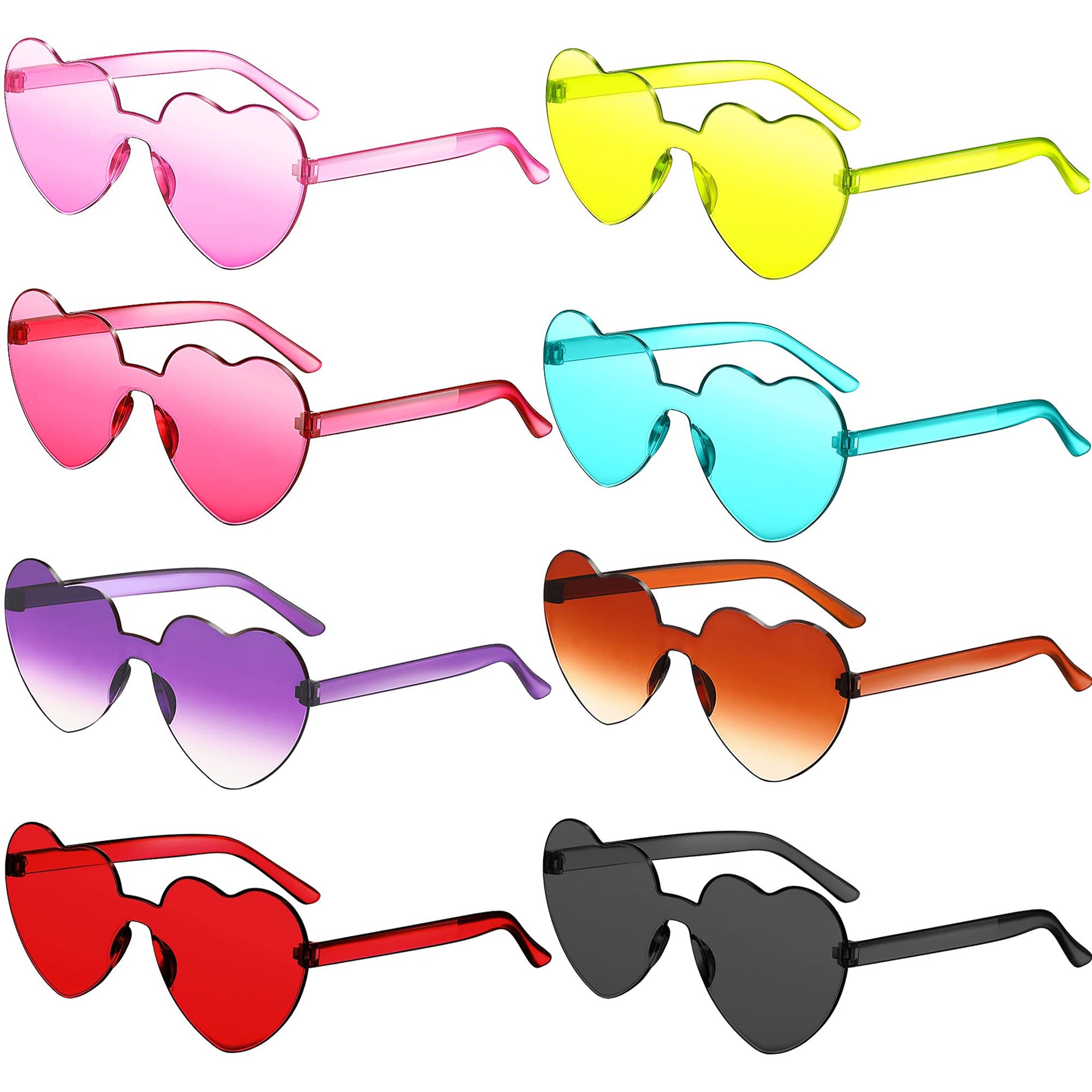 8 Pairs Rimless Sunglasses Heart Shaped Glasses Candy Transparent Eyewear