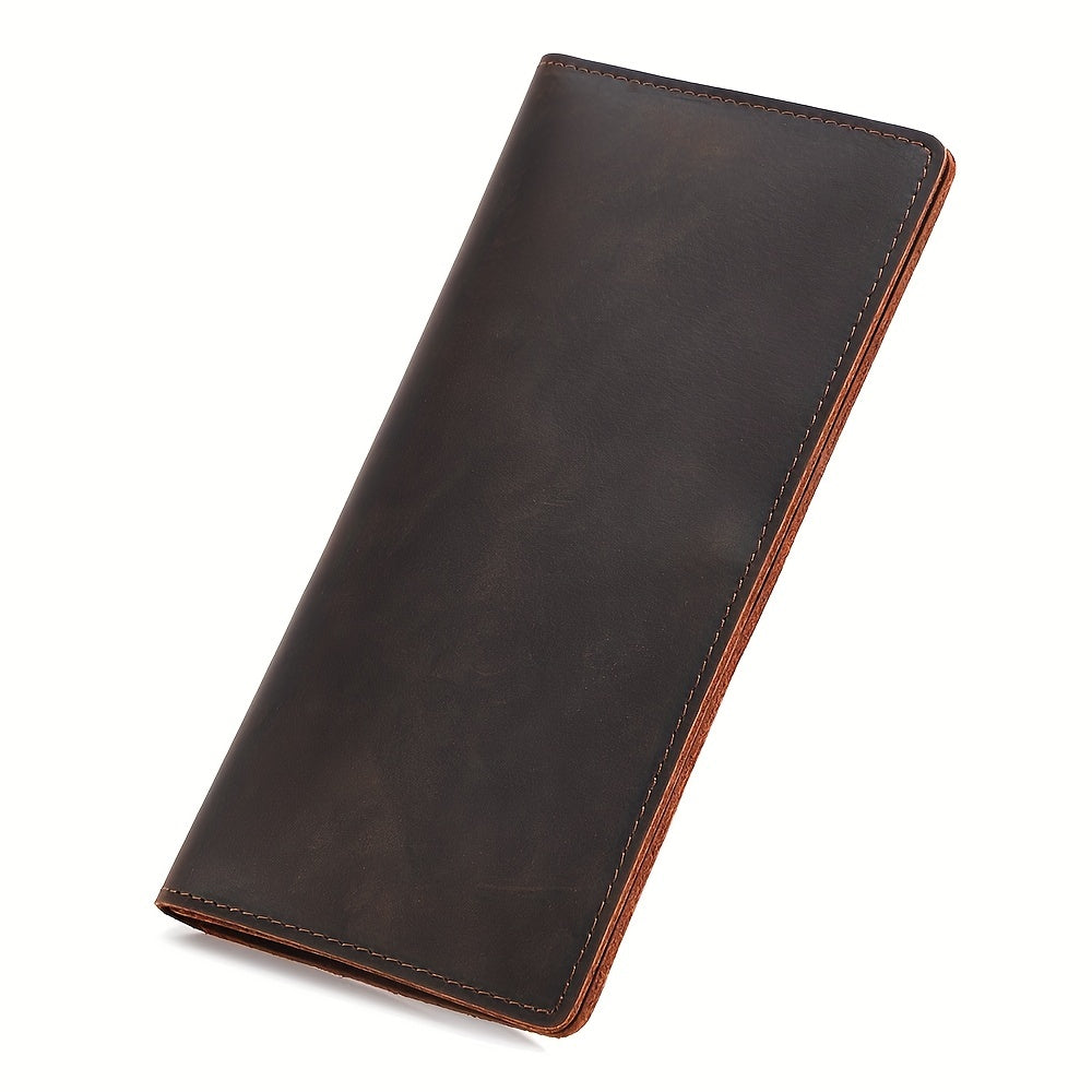 Leather Long Bifold Checkbook Wallet for Men