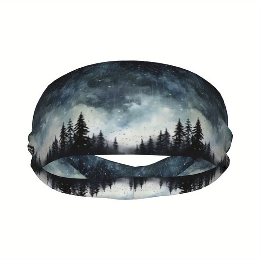 Unisex Sports Headband with Starry Night Forest Design