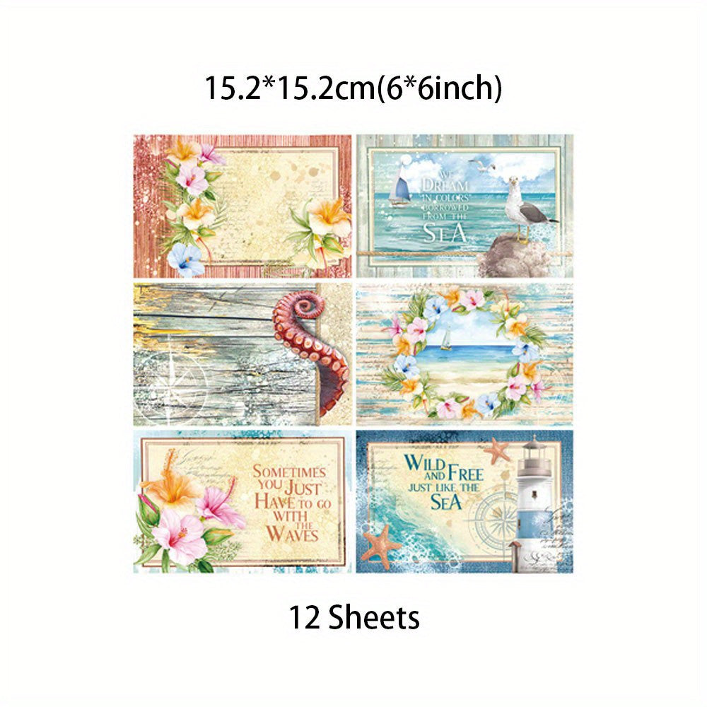 Summer Breeze Themed Paper Sheets for DIY Projects - Set of 12