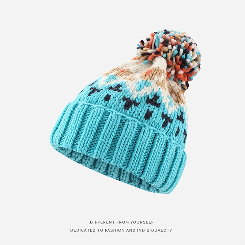 Hairball Knit Winter Beanie Hat Unisex Ear Protection Girls Women Gift