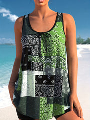  Paisley Print Tie Front Tankini Set