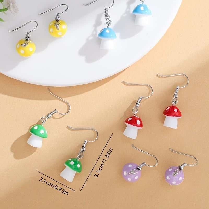 10pcs Random Color Little Mushrooms Kids' Funny Earrings