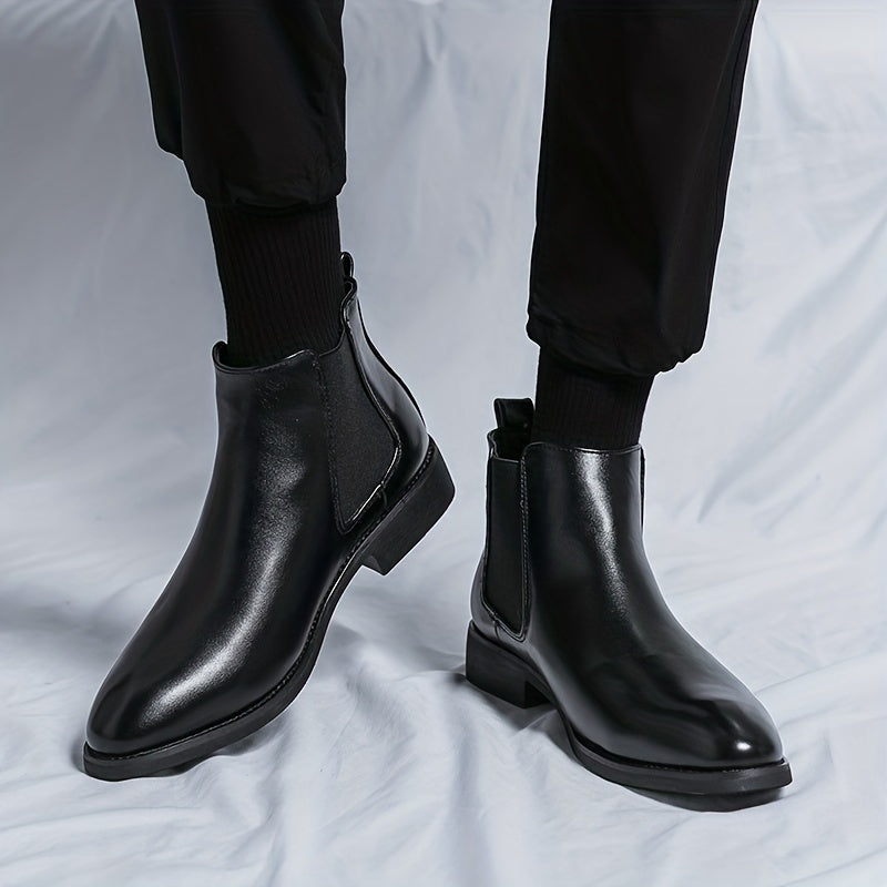 Men's Retro Chelsea Boots Pointed Toe Slip On High Top Boots