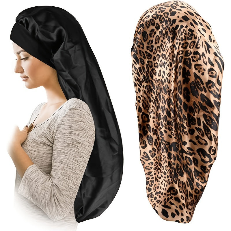 2pcs Satin Bonnet Women Leopard Print Hair Cap Silk Sleep Cap