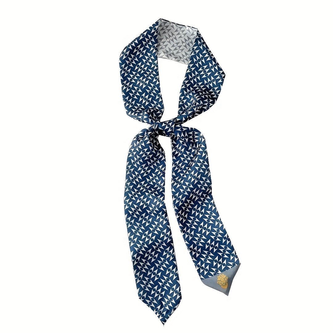 Geometric Floral Print Skinny Scarf French Style Ribbon Necktie