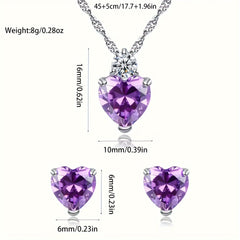 Purple Rose Gift Set with Heart Necklace & Earrings