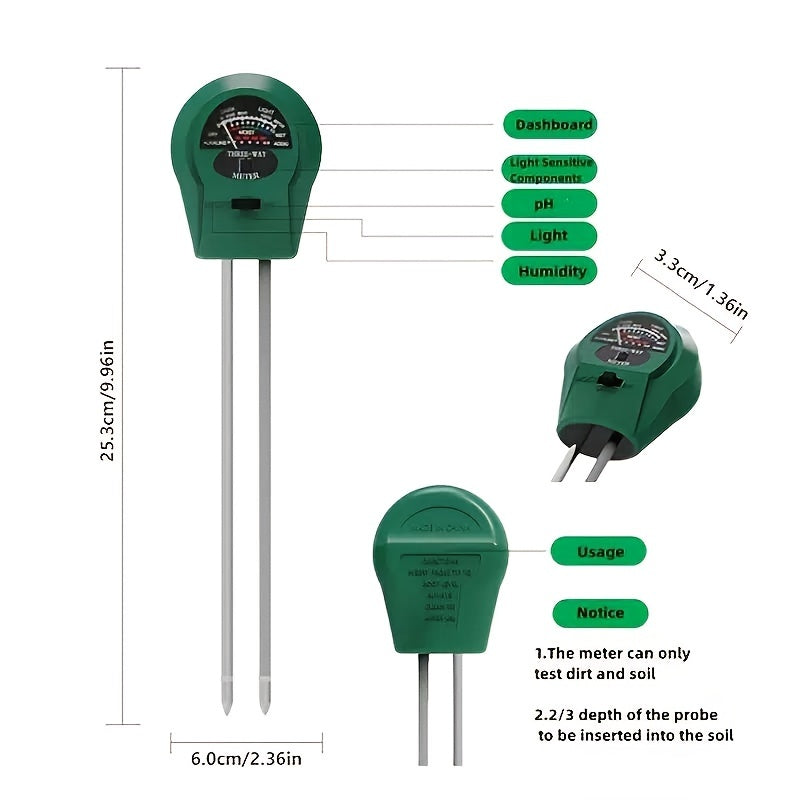 3-in-1 Soil PH Meter for Gardens, Plants, Ponds
