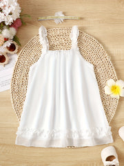 Baby Girls Flower Suspenders Sleeveless Dress & Headband 2pcs Set