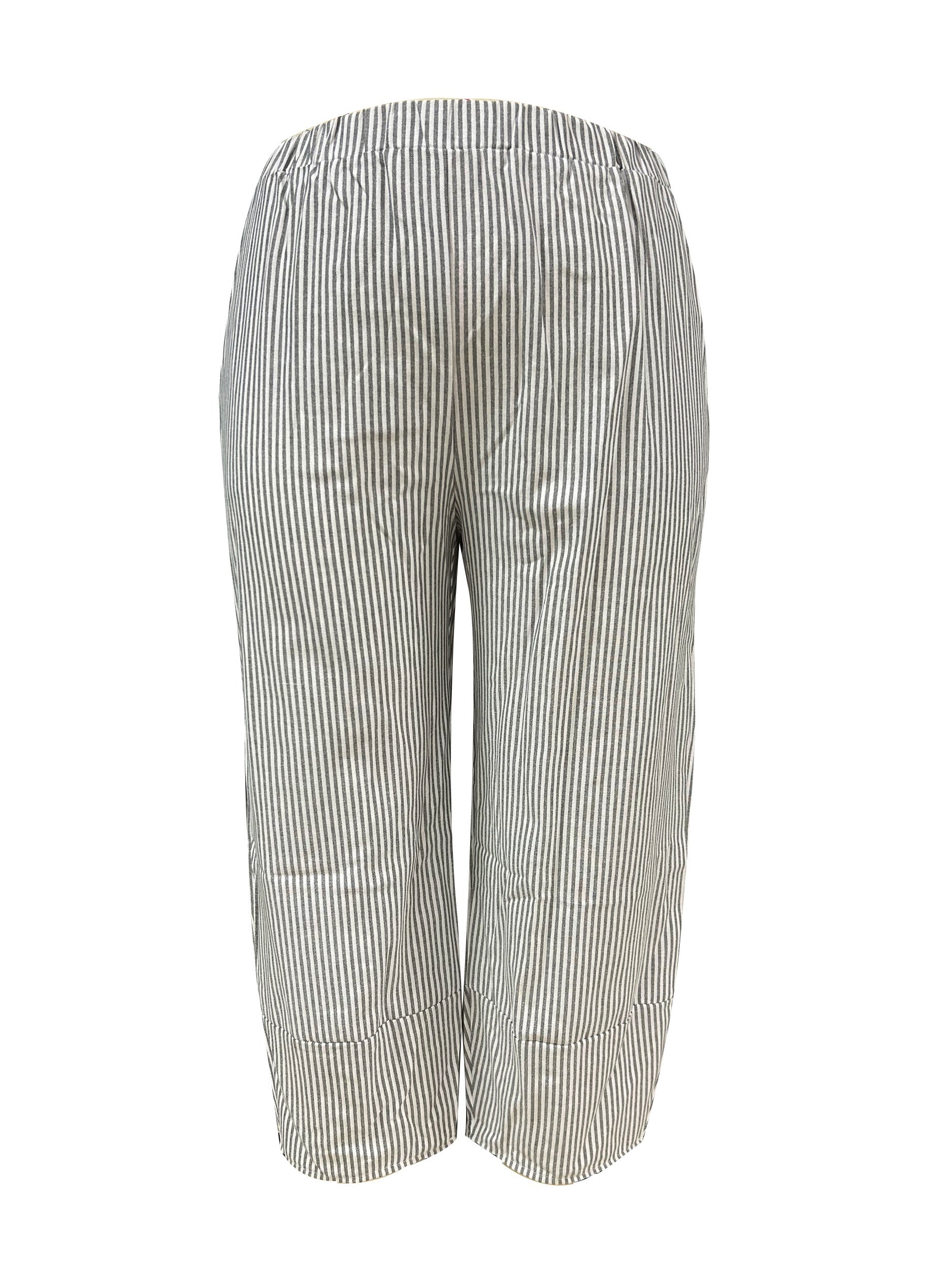 Women's Plus Stripe Print High Rise Loose Lantern Trousers
