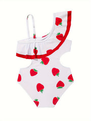 Toddler Girls Strawberry Graphic Ruffle Trim Swimsuit