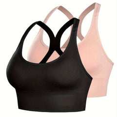 2pcs Wireless Sports Bras Comfy & Breathable Push Up Shockproof Bra