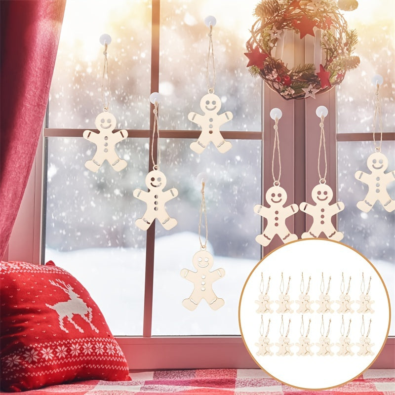 10pcs Wooden Gingerbread Men Decoration with Hemp Rope
