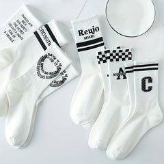 8 Pairs Letter Print Socks Women's Mid Tube Stockings