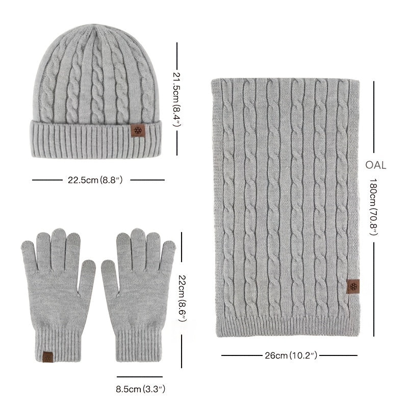 Alpaca Fleece Knitted Hat Scarf Gloves Set for Men Women