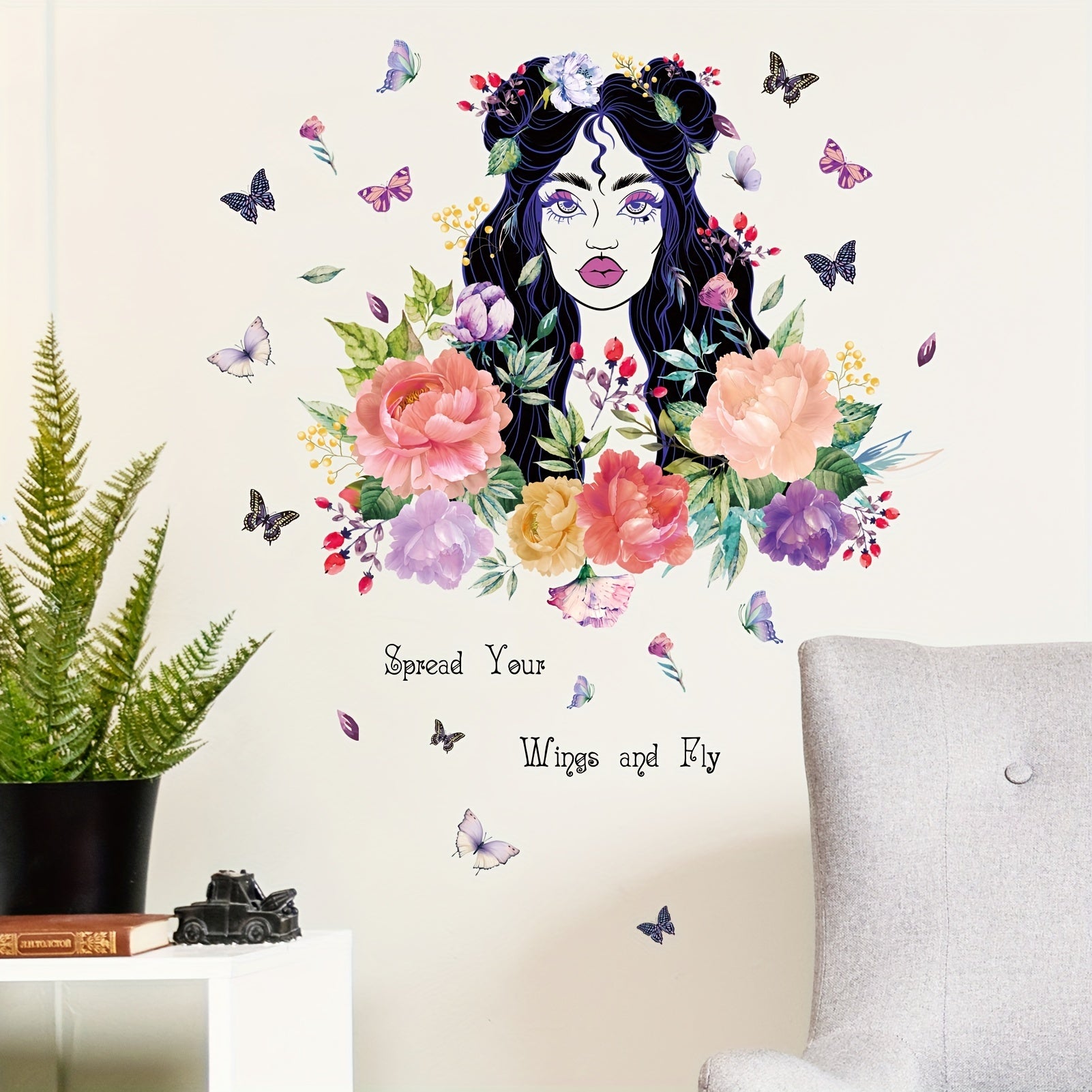 Flowers Butterfly Wall Decal Peel And Stick Home Decor For Bedroom Living Room