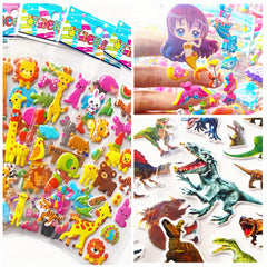 12 Sheets 3D Waterproof Cartoon Stickers for Kids Toddlers Boys Girls