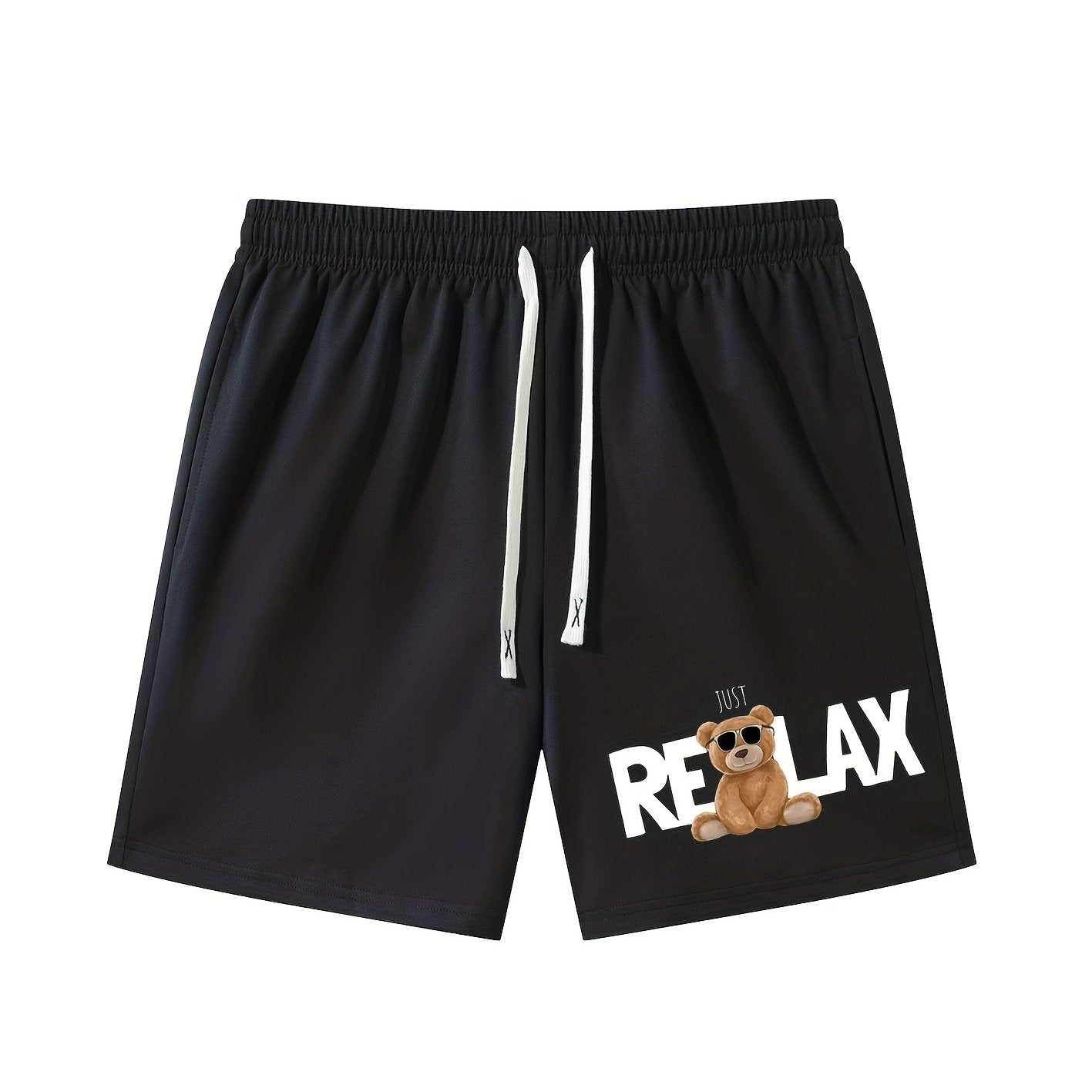 Relax Bear Comfy Drawstring Shorts Men's Casual Solid Elastic Waist Shorts
