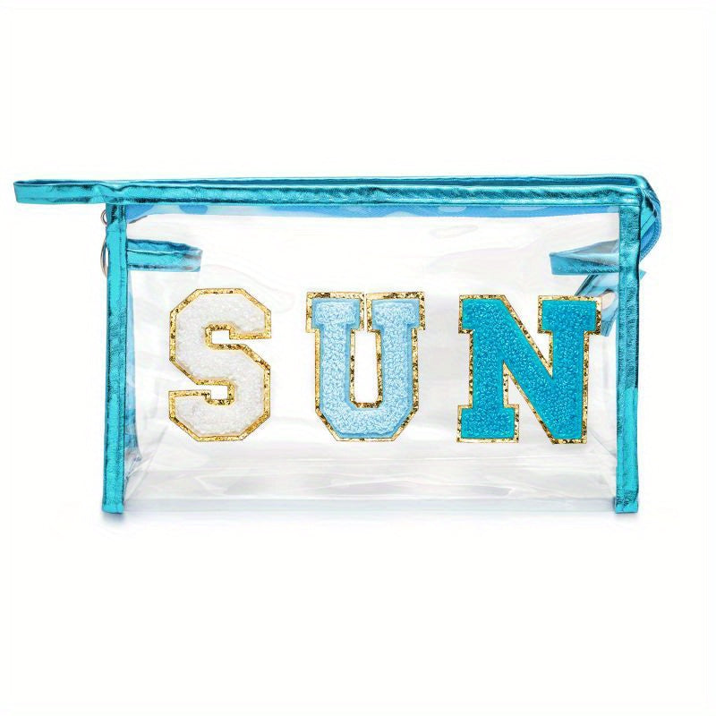 Preppy Transparent Patch SUN Varsity Letter Cosmetic Toiletry Bag